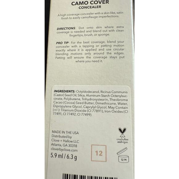 New in Box Clover Camo Cover Concealor #12  High Coverage Concealer Satin Finish - Picture 3 of 4